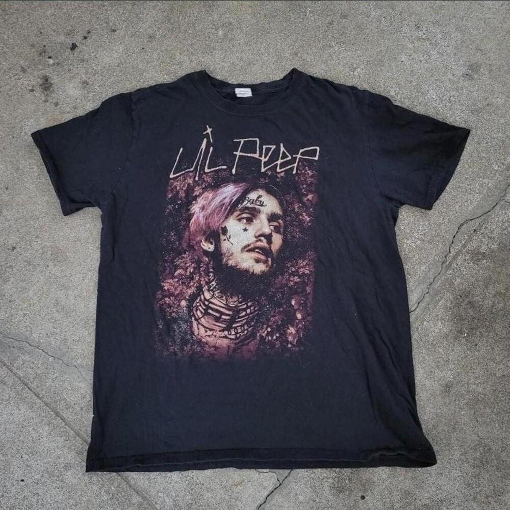 Vtg Y2k LIL PEEP Portrait Graphic Print Iconic SoundCloud Rapper Rap T Shirt L